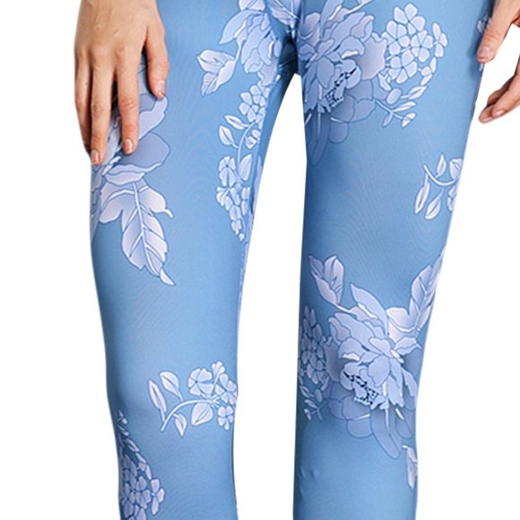 Blue High Waisted White Pattern Detail Stylish Leggings - Picture 5 of 5